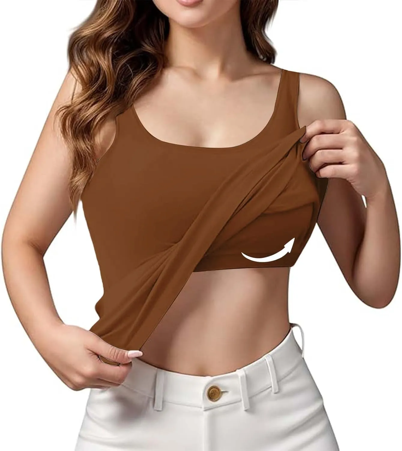 Women's Cotton Plus Size Tank Tops with Built in Bra Solid Color Wide Strap Camisole Top with Shelf Bras