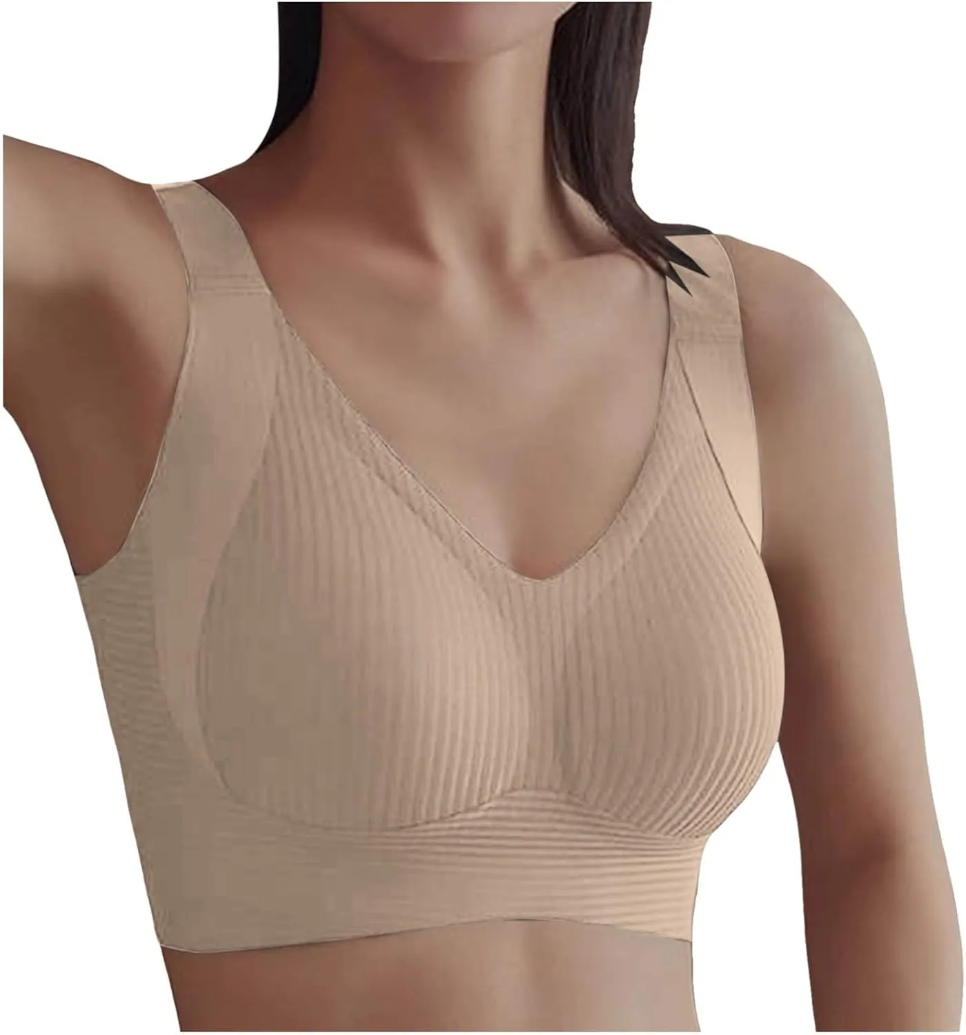 Womens Four Rows Adjustable Bras Cozy Ribbed Wireless Sports Bras Plus Size Full Coverage Solid Color Activities Bra