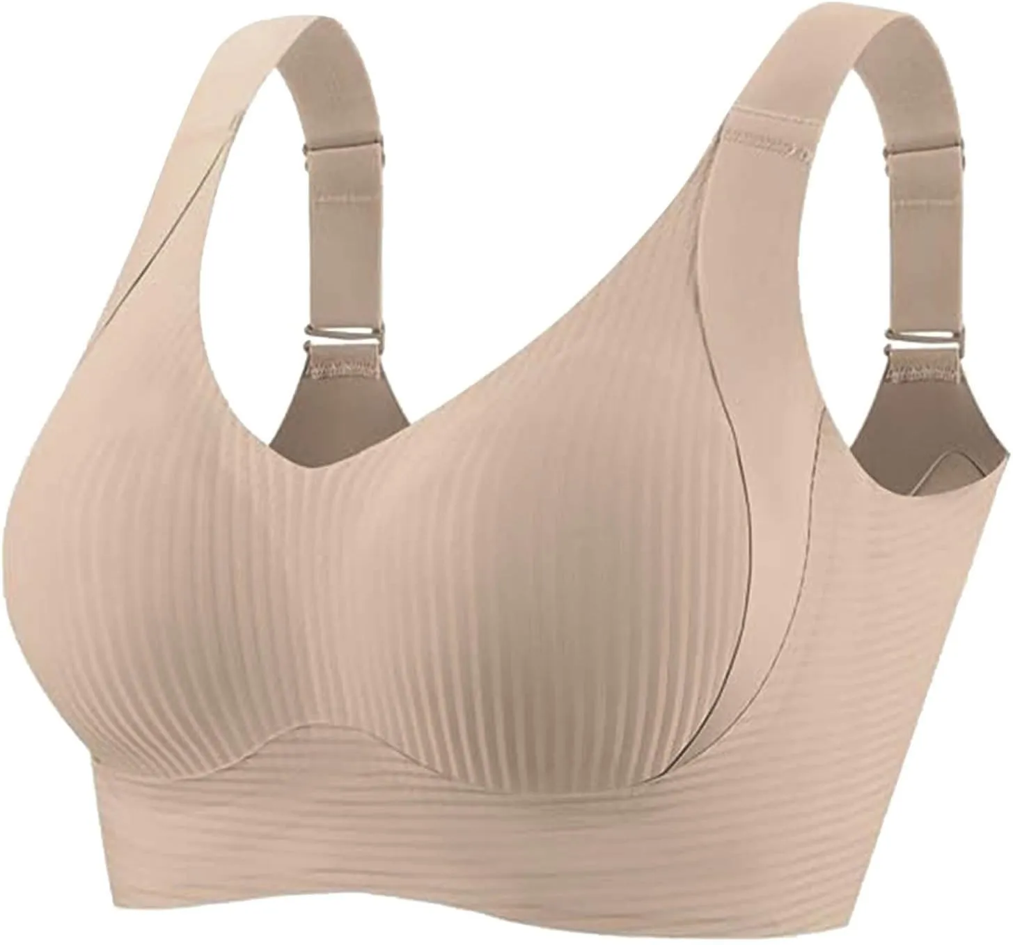 Womens Four Rows Adjustable Bras Cozy Ribbed Wireless Sports Bras Plus Size Full Coverage Solid Color Activities Bra