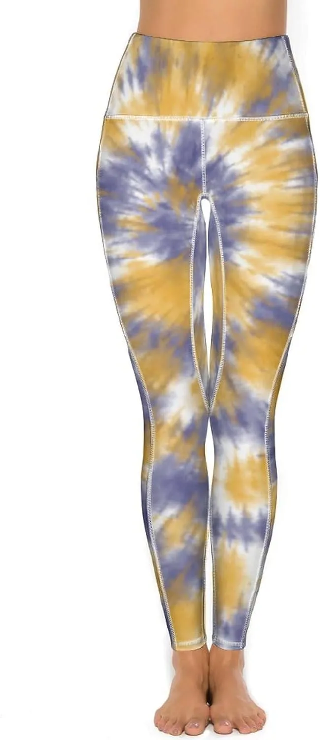 Women's High Waist Tie Dye Watercolor Leggings with 2 Pockets Workout Yoga Pants