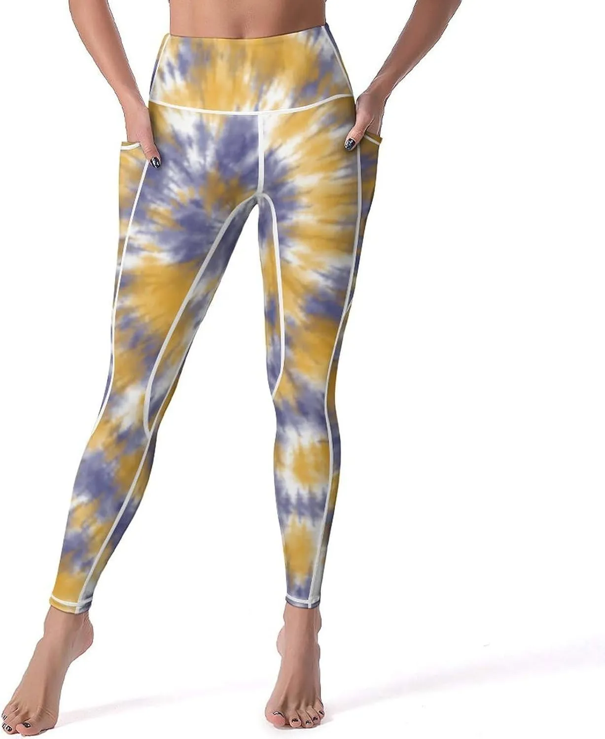 Women's High Waist Tie Dye Watercolor Leggings with 2 Pockets Workout Yoga Pants