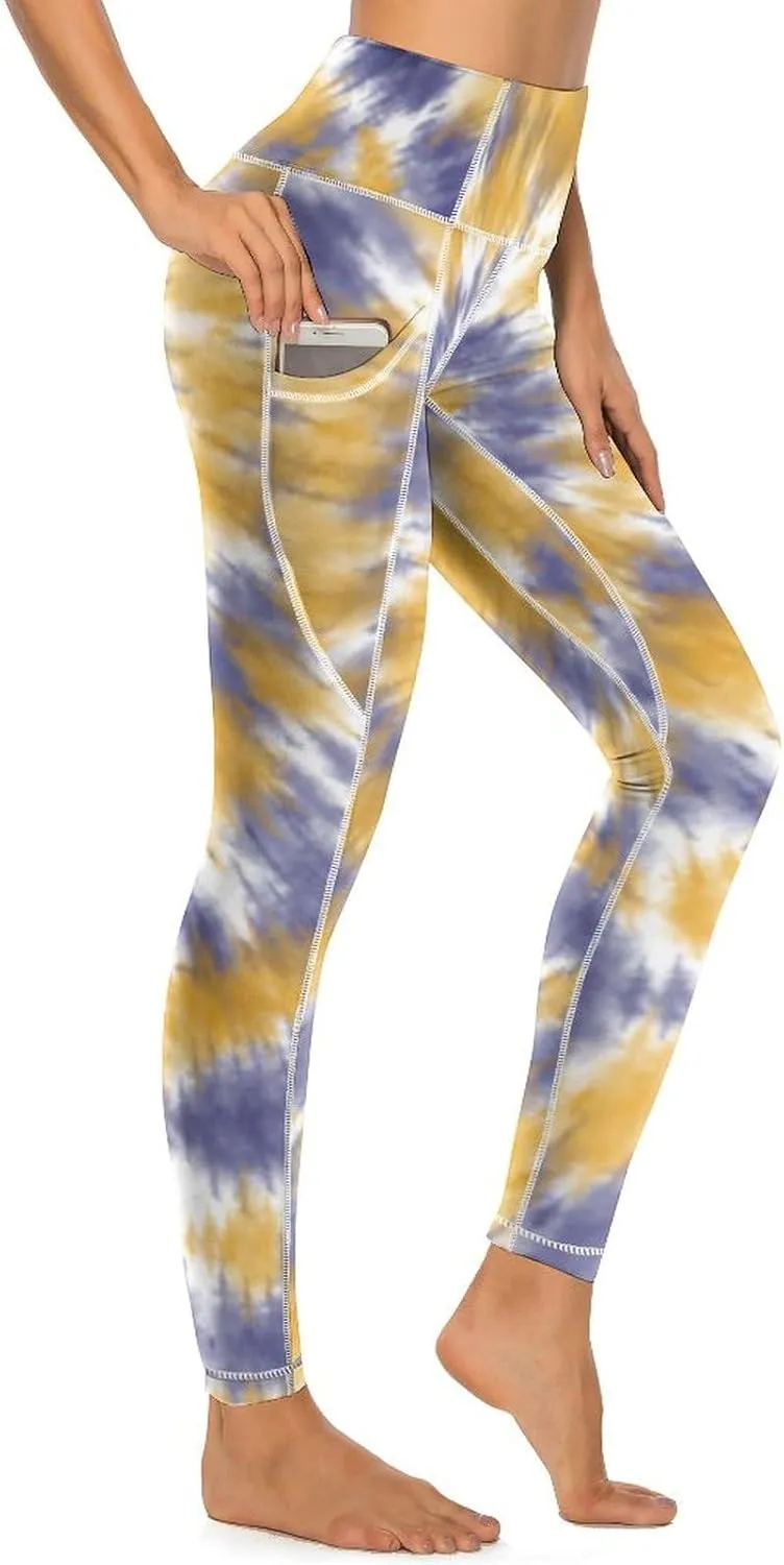 Women's High Waist Tie Dye Watercolor Leggings with 2 Pockets Workout Yoga Pants