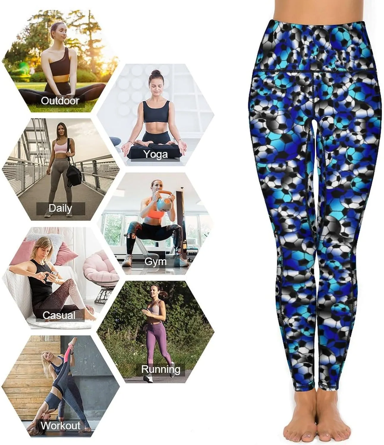 Women's High Waist Yoga Pants Soccer Leggings with 2 Pockets Tummy Control Yoga Pants