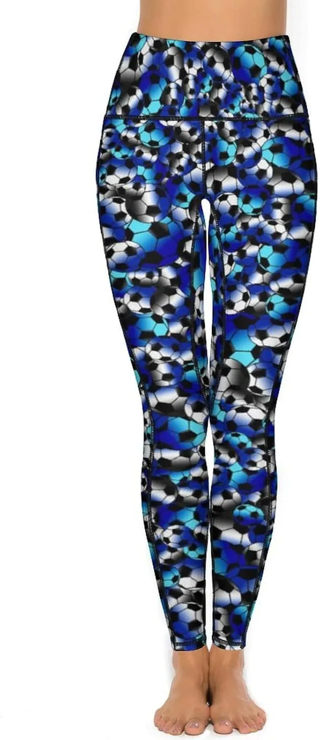 Women's High Waist Yoga Pants Soccer Leggings with 2 Pockets Tummy Control Yoga Pants
