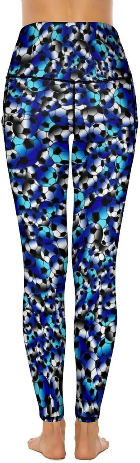 Women's High Waist Yoga Pants Soccer Leggings with 2 Pockets Tummy Control Yoga Pants