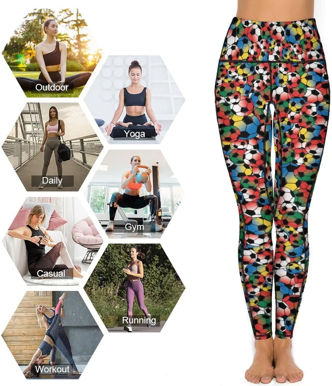 Women's High Waist Yoga Pants Soccer Leggings with 2 Pockets Tummy Control Yoga Pants