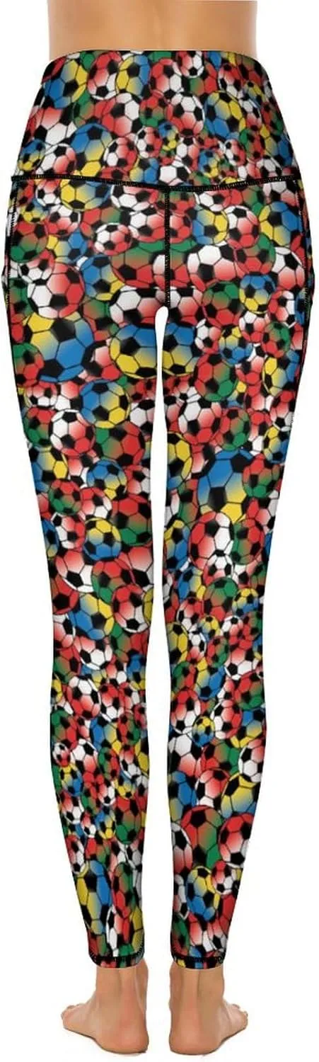 Women's High Waist Yoga Pants Soccer Leggings with 2 Pockets Tummy Control Yoga Pants
