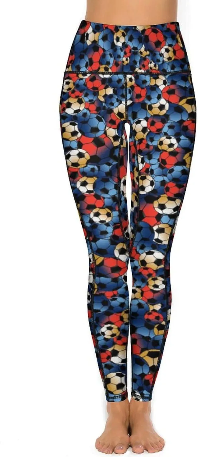 Women's High Waist Yoga Pants Soccer Leggings with 2 Pockets Tummy Control Yoga Pants
