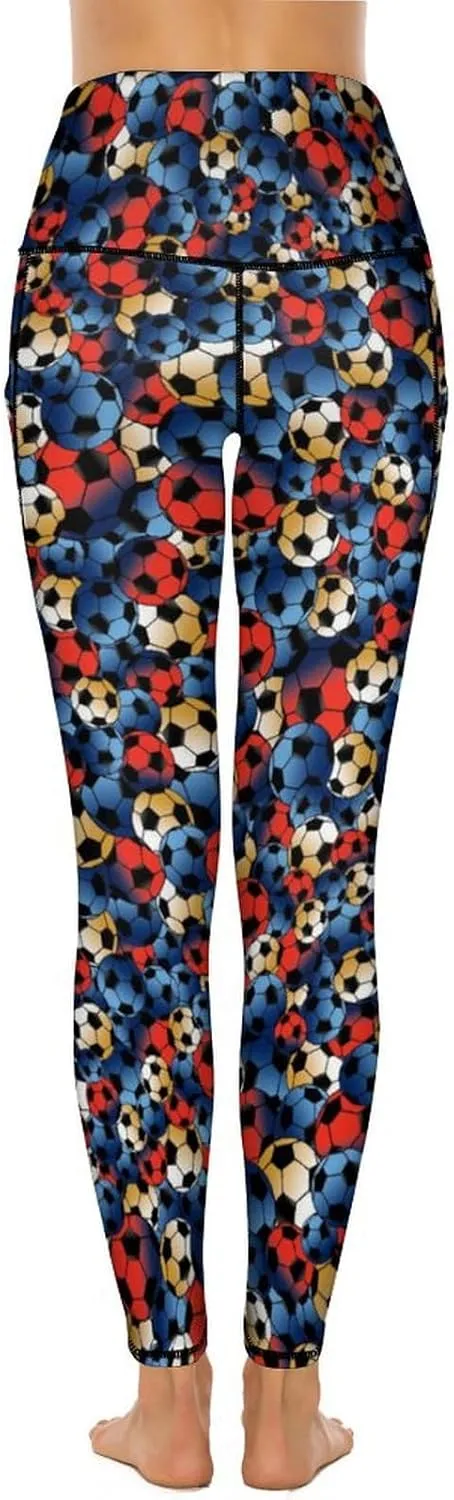 Women's High Waist Yoga Pants Soccer Leggings with 2 Pockets Tummy Control Yoga Pants