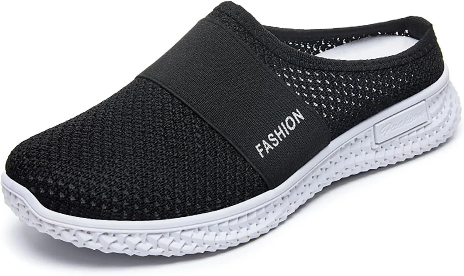 Women's Knitted Mesh Flat Mules Breathable Non-Slip Soft Soles Comfort Slip-on Slippers Open Back Shoes Closed Toe Wide Width Clogs Air Cushion Orthopedic Diabetic with Arch-Support Sandals