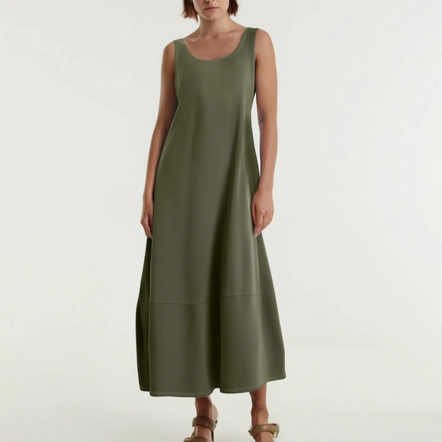 Women's Loose Casual Midi Cotton Dresses Sundress Sleeveless Beach Summer Trendy Tank Top Dress with Pockets