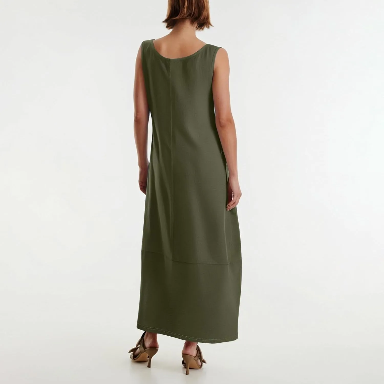 Women's Loose Casual Midi Cotton Dresses Sundress Sleeveless Beach Summer Trendy Tank Top Dress with Pockets