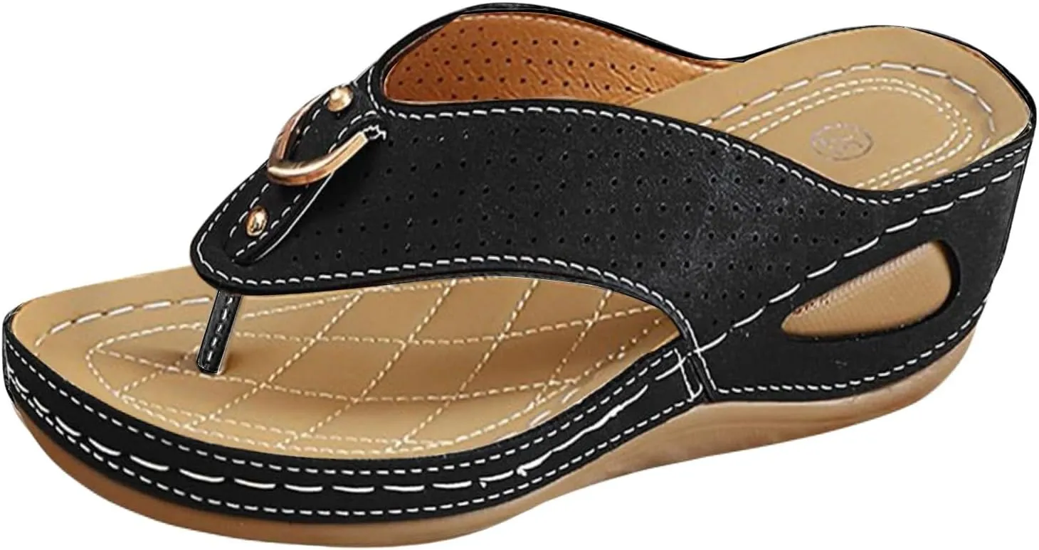 Womens Orthopedic Sandals Arch Support Wedge Platform Sandals Comfortable Flip Flops Casual Boho Open Toe Thong Slipper