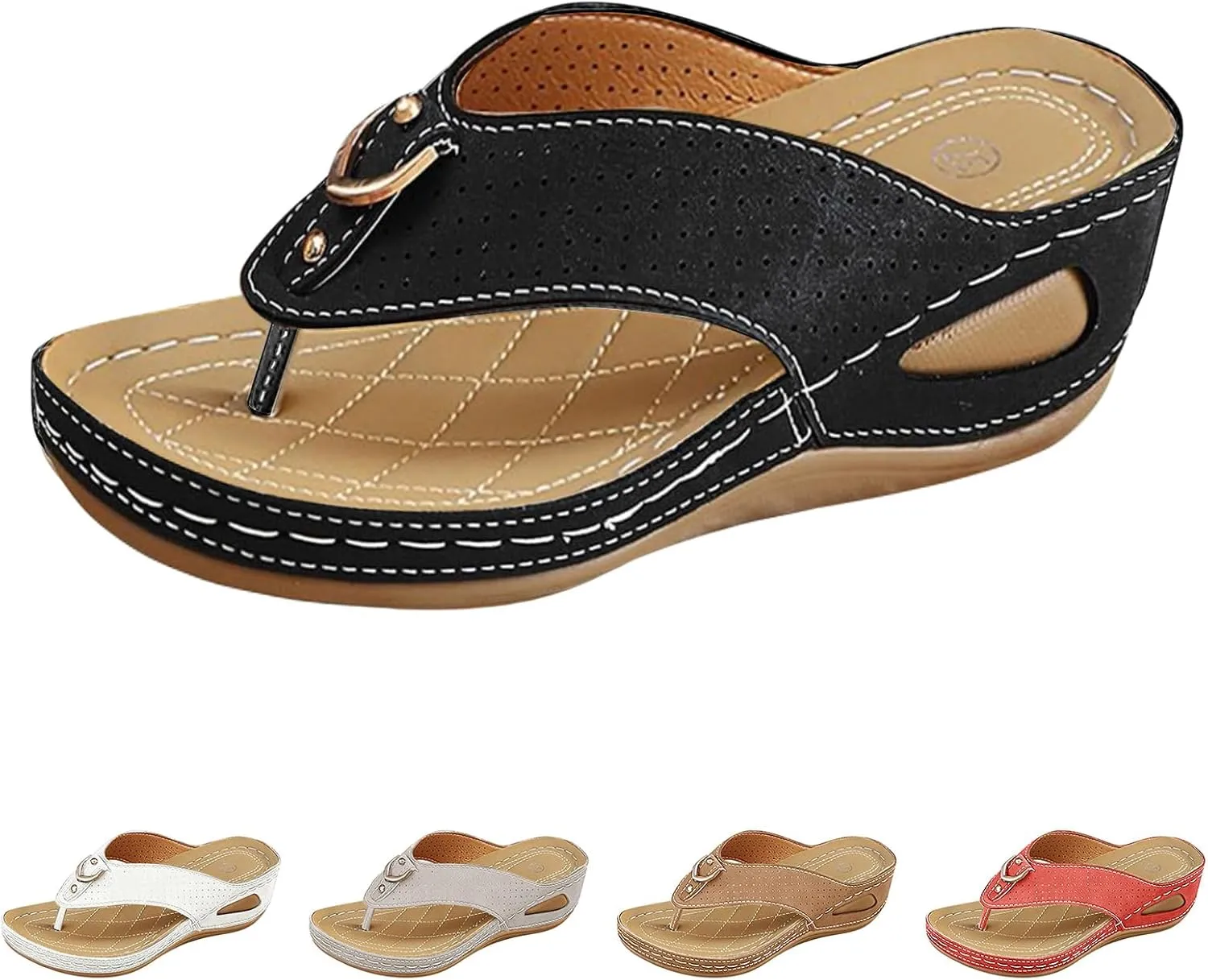 Womens Orthopedic Sandals Arch Support Wedge Platform Sandals Comfortable Flip Flops Casual Boho Open Toe Thong Slipper
