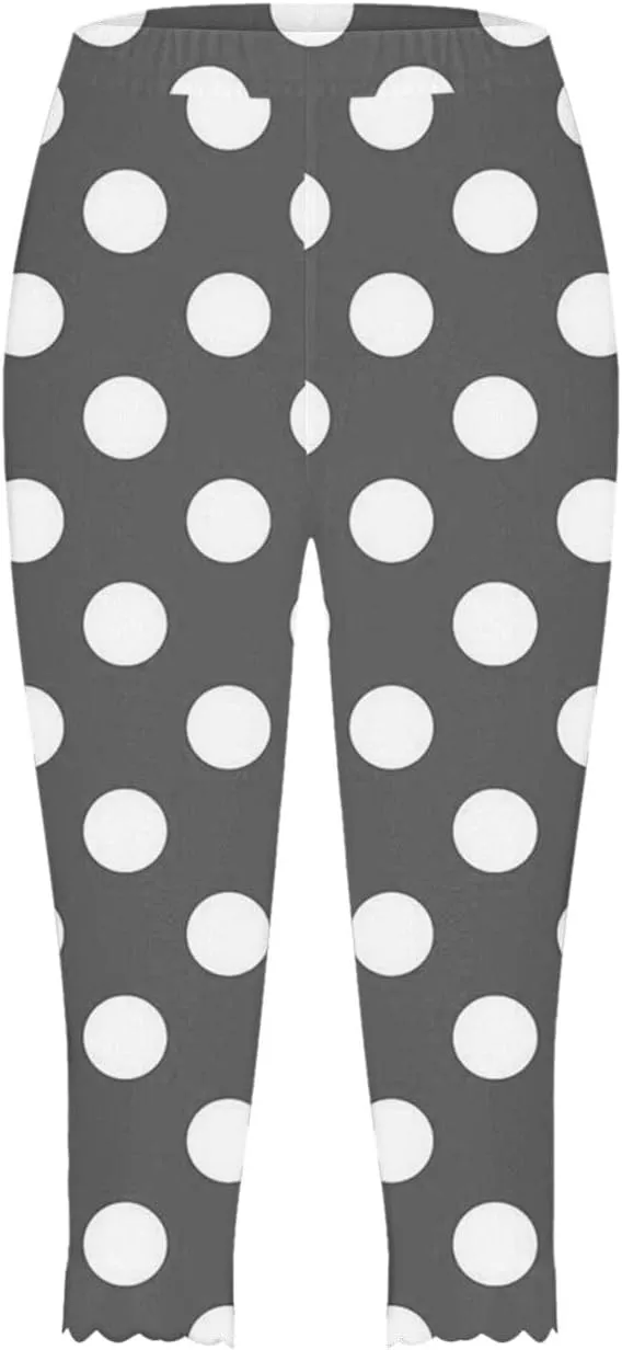 Womens Polka Dot Capri Pants Ladies 3/4 Leggings Cropped Trousers Stretch Fit Elasticated Waist Summer Short Pants