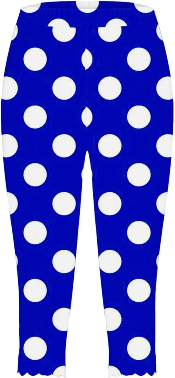 Womens Polka Dot Capri Pants Ladies 3/4 Leggings Cropped Trousers Stretch Fit Elasticated Waist Summer Short Pants