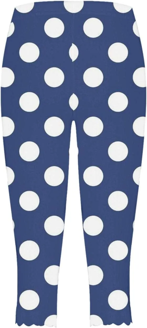 Womens Polka Dot Capri Pants Ladies 3/4 Leggings Cropped Trousers Stretch Fit Elasticated Waist Summer Short Pants