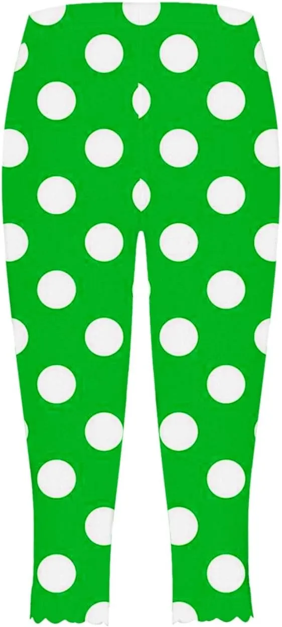 Womens Polka Dot Capri Pants Ladies 3/4 Leggings Cropped Trousers Stretch Fit Elasticated Waist Summer Short Pants
