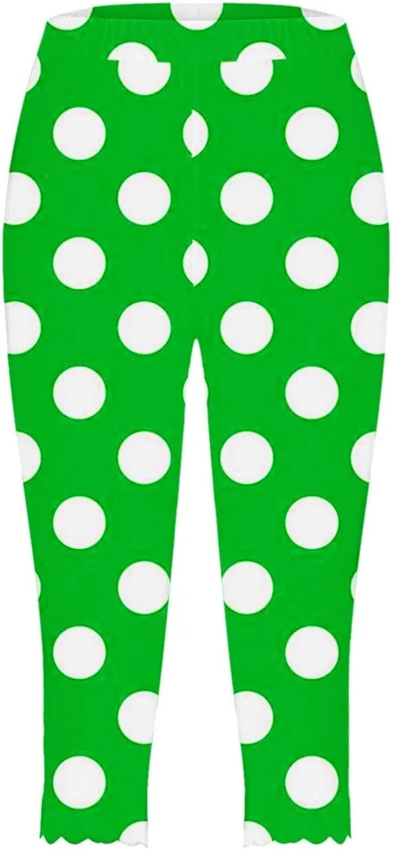 Womens Polka Dot Capri Pants Ladies 3/4 Leggings Cropped Trousers Stretch Fit Elasticated Waist Summer Short Pants