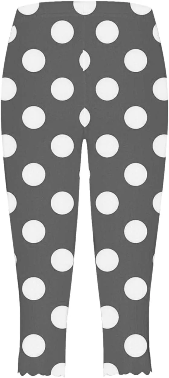 Womens Polka Dot Capri Pants Ladies 3/4 Leggings Cropped Trousers Stretch Fit Elasticated Waist Summer Short Pants