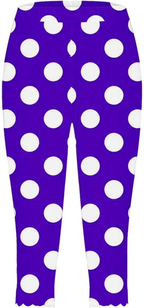 Womens Polka Dot Capri Pants Ladies 3/4 Leggings Cropped Trousers Stretch Fit Elasticated Waist Summer Short Pants