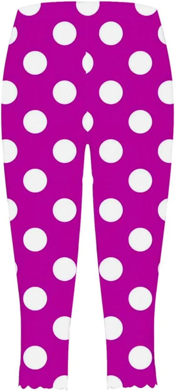 Womens Polka Dot Capri Pants Ladies 3/4 Leggings Cropped Trousers Stretch Fit Elasticated Waist Summer Short Pants