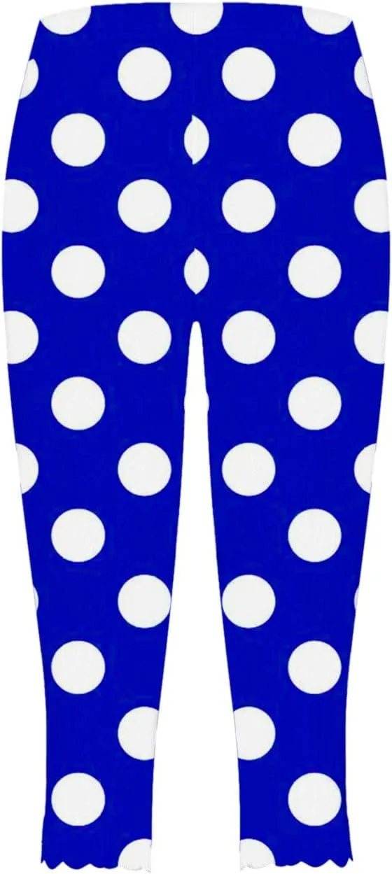 Womens Polka Dot Capri Pants Ladies 3/4 Leggings Cropped Trousers Stretch Fit Elasticated Waist Summer Short Pants