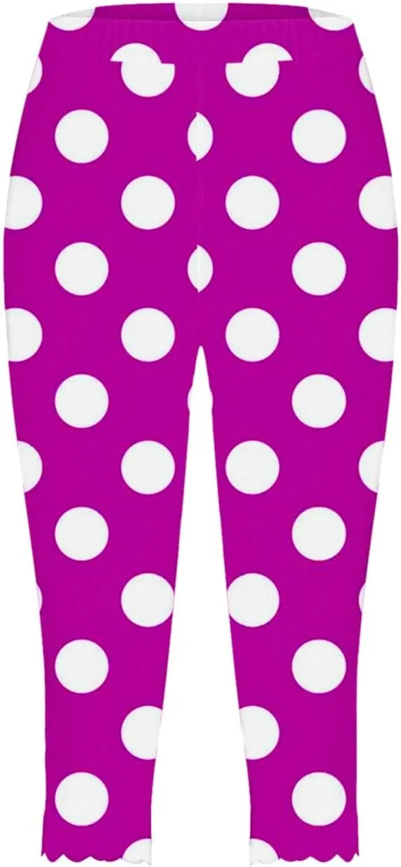 Womens Polka Dot Capri Pants Ladies 3/4 Leggings Cropped Trousers Stretch Fit Elasticated Waist Summer Short Pants
