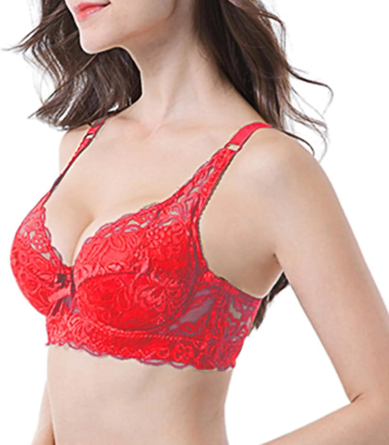 Women's Push Up Bra Underwire Padded Lace Brassiere Plunge V Sexy Floral Lacey Everyday Bra with Underwire