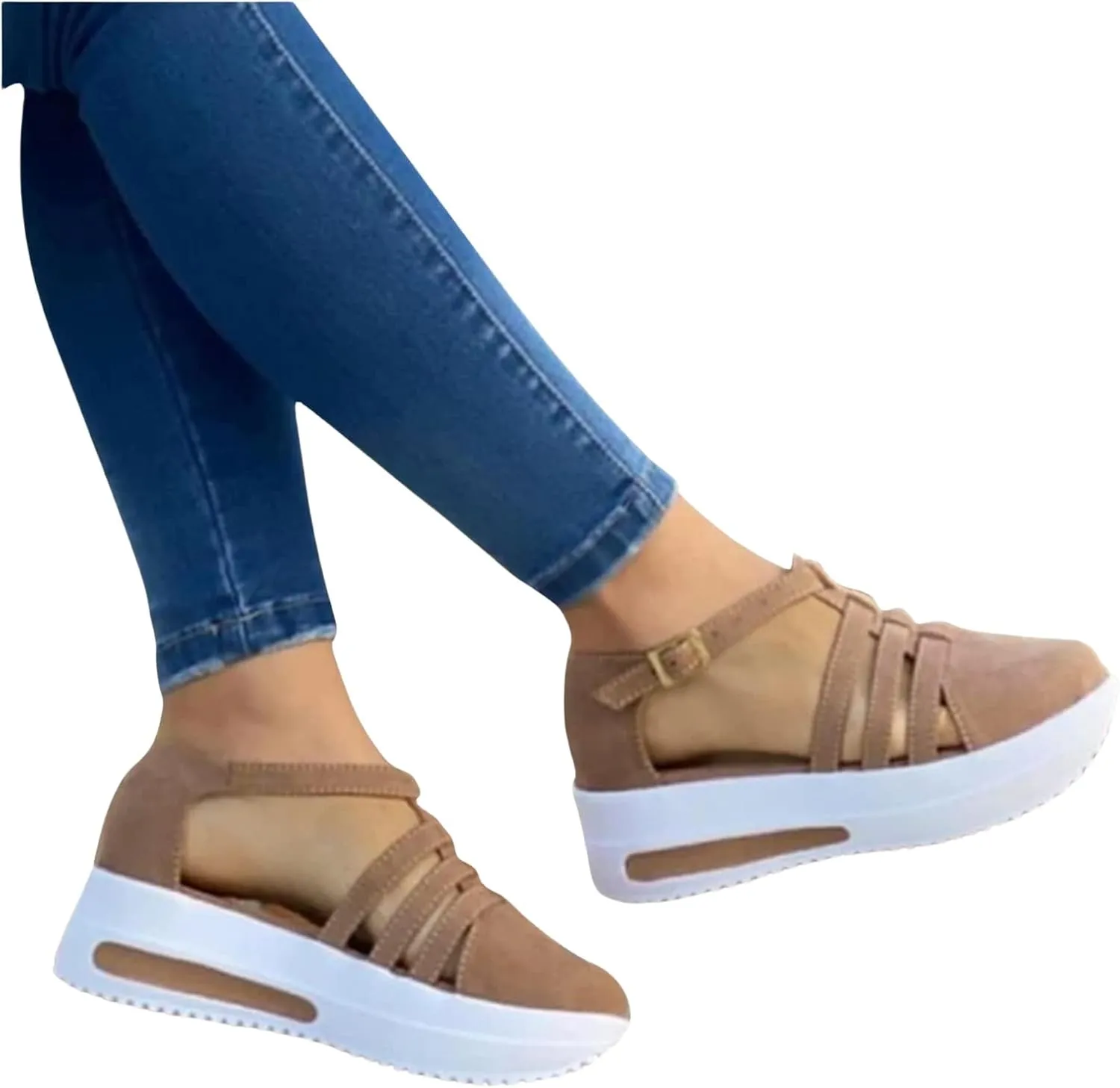 Womens Sandals Dressy Summer Peep Toe Platform Sandals Shoes Wedges Ankle Buckle Flip Flops Orthopedic Stylish Sandals
