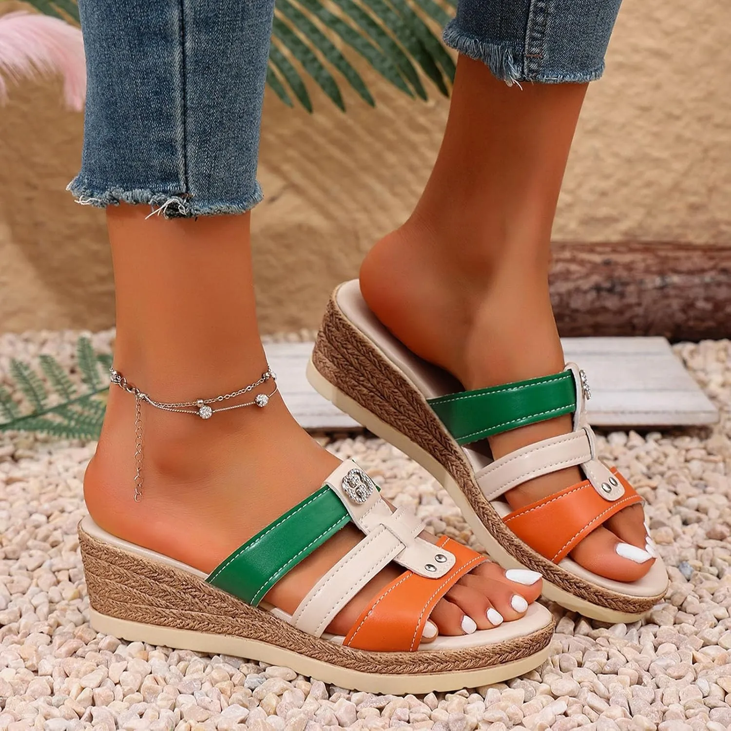 Women's Sandals Orthopedic Wedge Sandals Wide Width Lightweight Slippers Arch Support Sandals Summer Walking Shoes