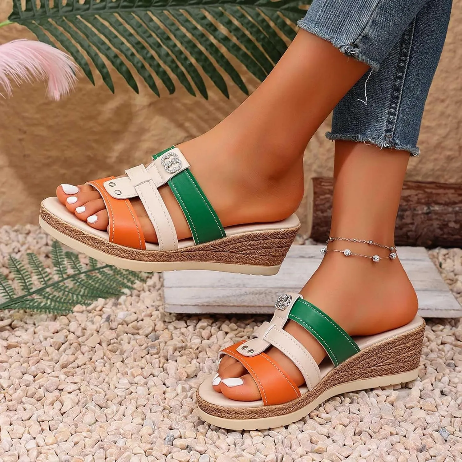Women's Sandals Orthopedic Wedge Sandals Wide Width Lightweight Slippers Arch Support Sandals Summer Walking Shoes