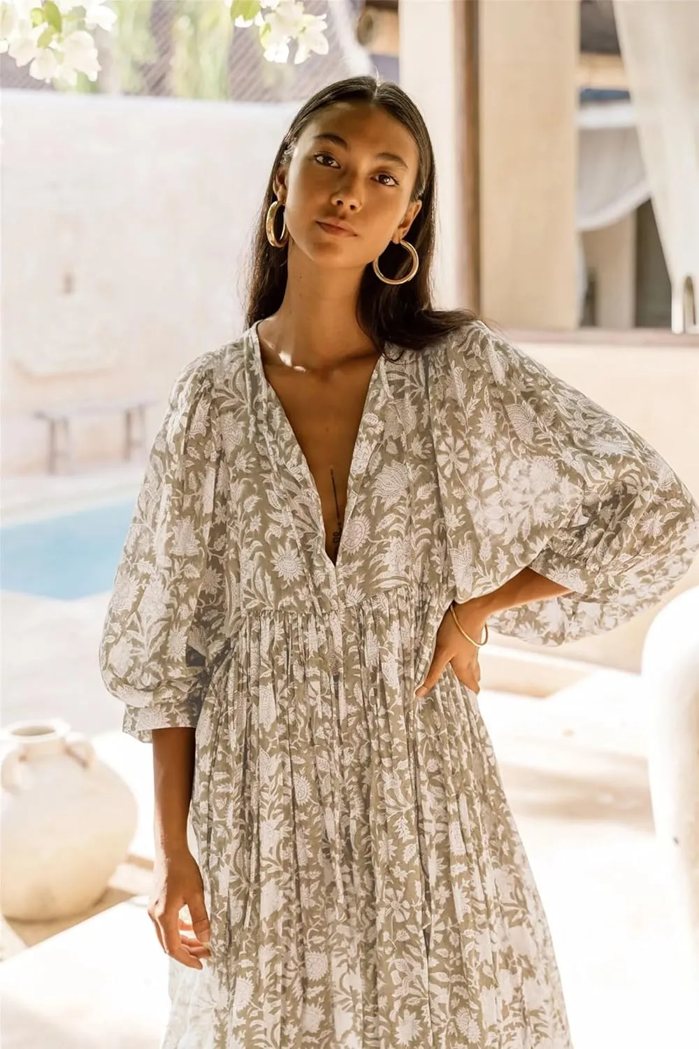 Women's Summer Spring Floral Print Pullover Maxi Dress Ruffle Swing Casual Loose Dress Boho Vacation Dress
