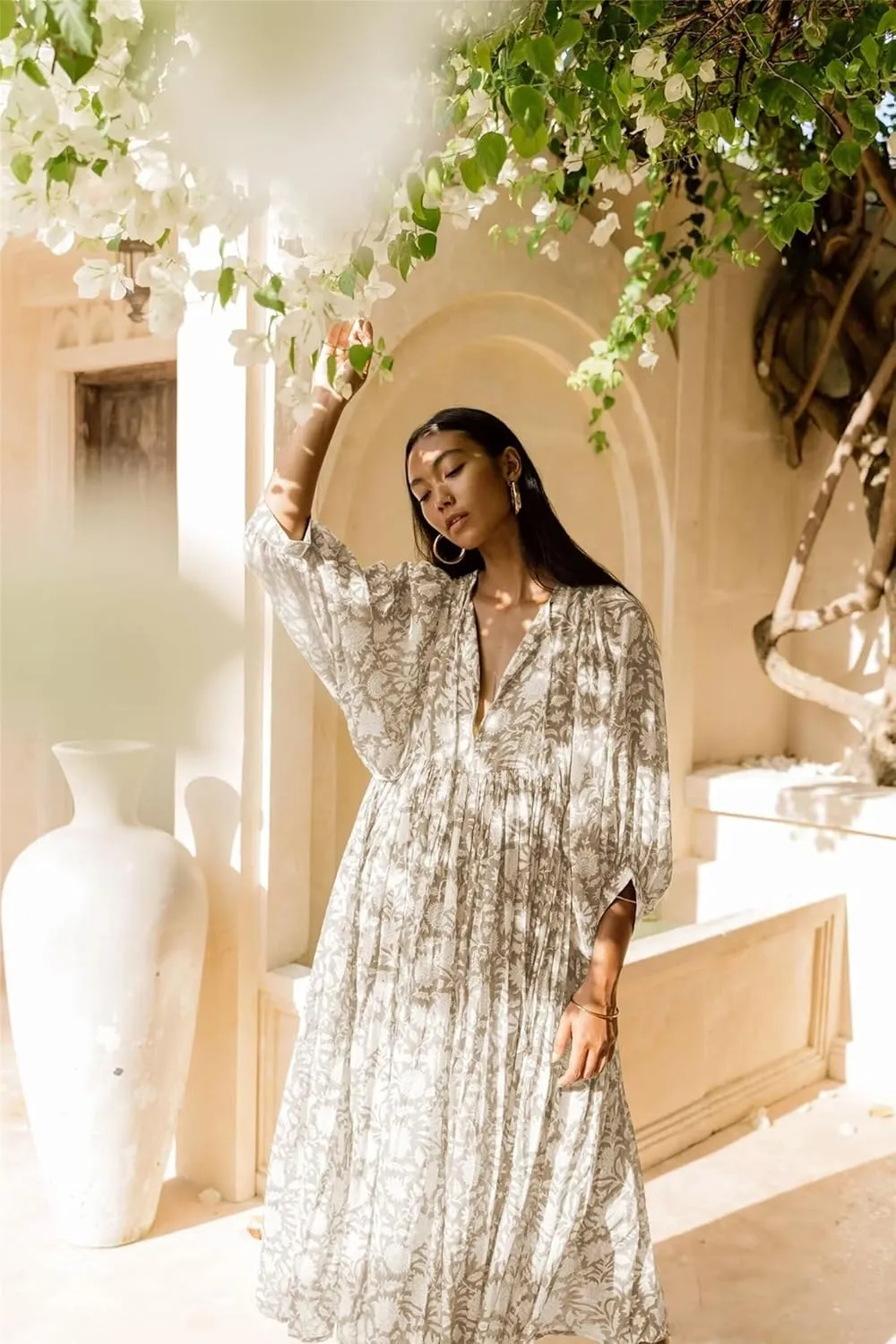 Women's Summer Spring Floral Print Pullover Maxi Dress Ruffle Swing Casual Loose Dress Boho Vacation Dress