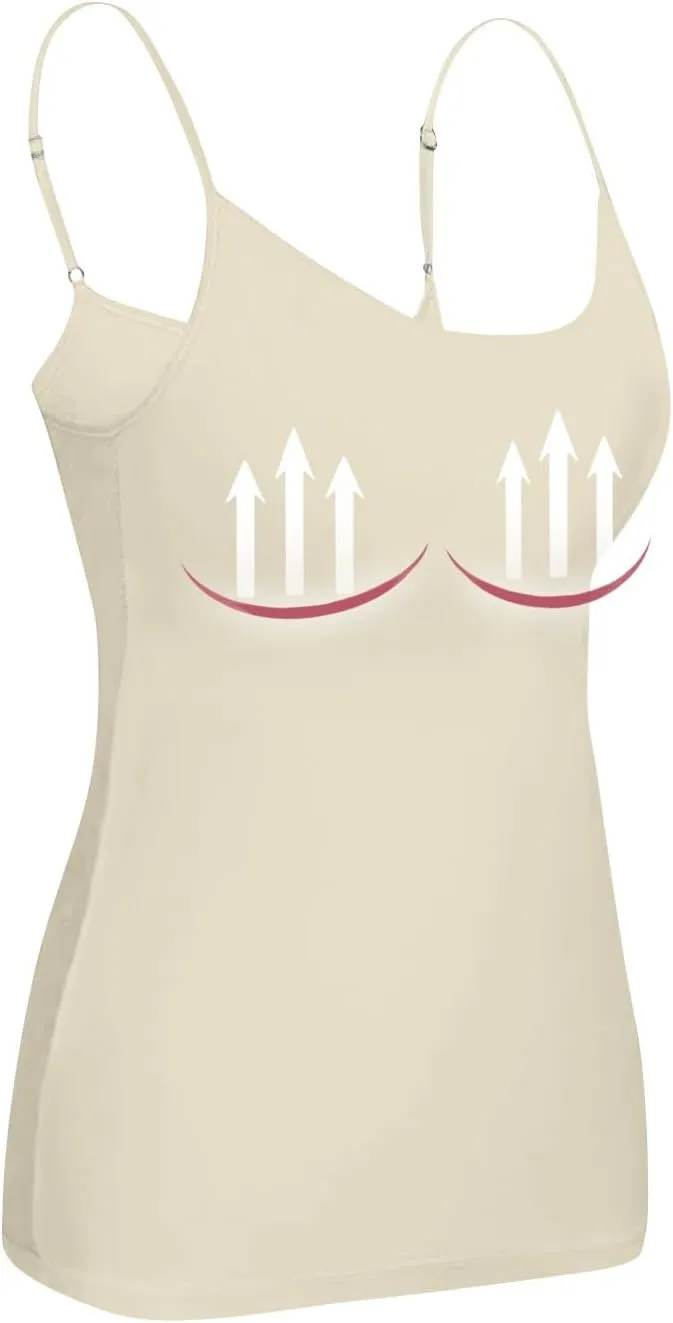 Womens Tank Tops with Built in Bras 2025 Casual Adjustable Spaghetti Strap Shelf Camisole Plus Size Padded Undershirts