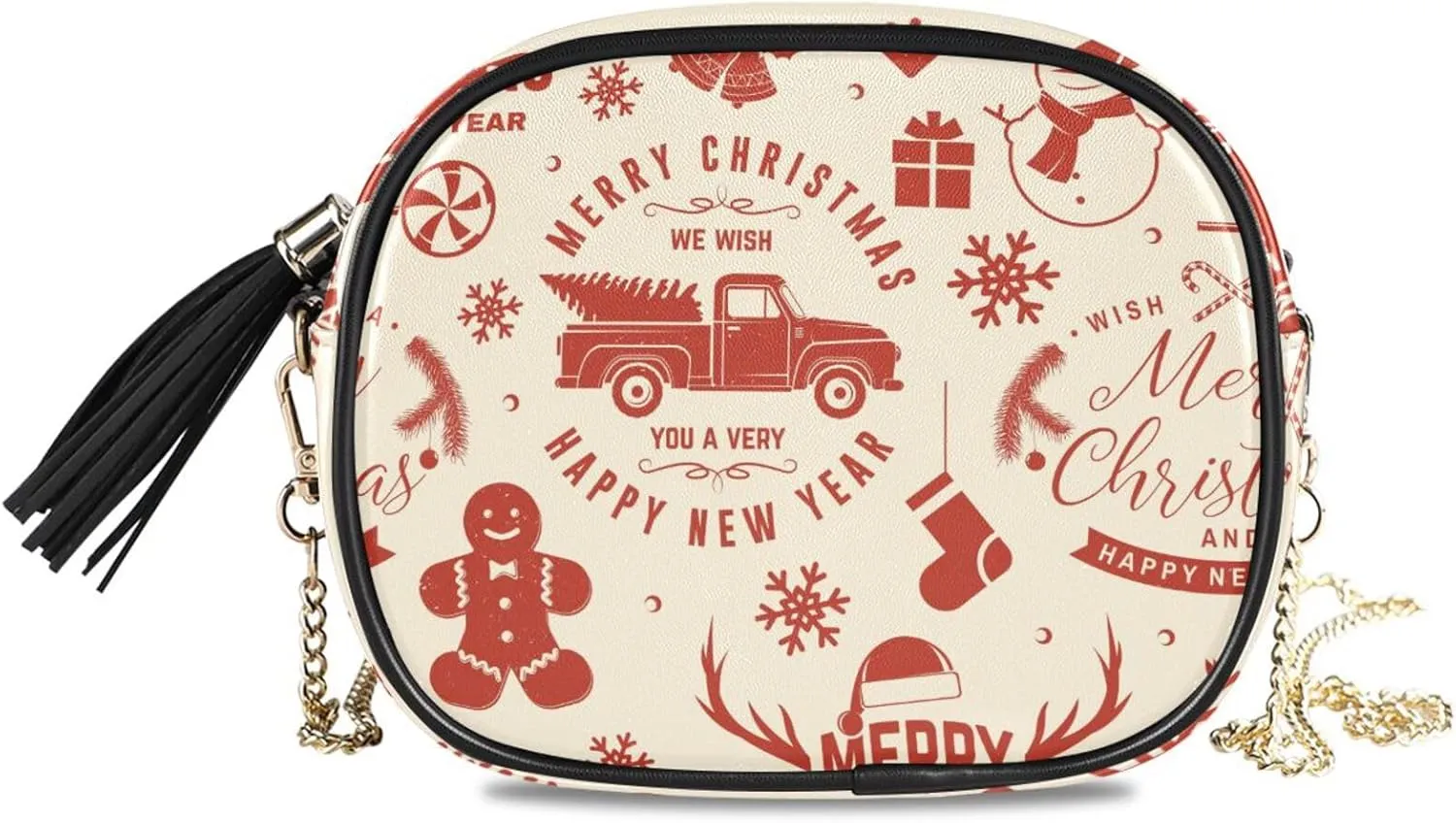 Women's Vintage Christmas Snowman Gingerbread Crossbody Bag Fashion Purses Bag Cross Body Bag Shoulder Handbag with Adjustable Chain Strap
