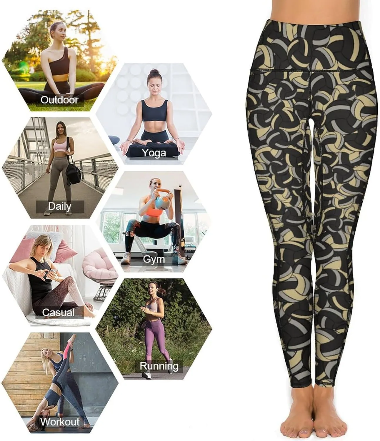 Women's Volleyball High Waist Yoga Leggings with Pockets Tummy Control Workout Yoga Pants