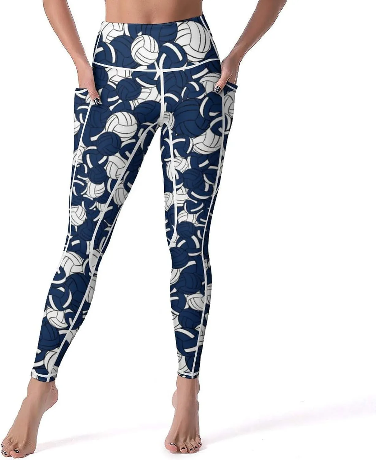 Women's Volleyball High Waist Yoga Leggings with Pockets Tummy Control Workout Yoga Pants