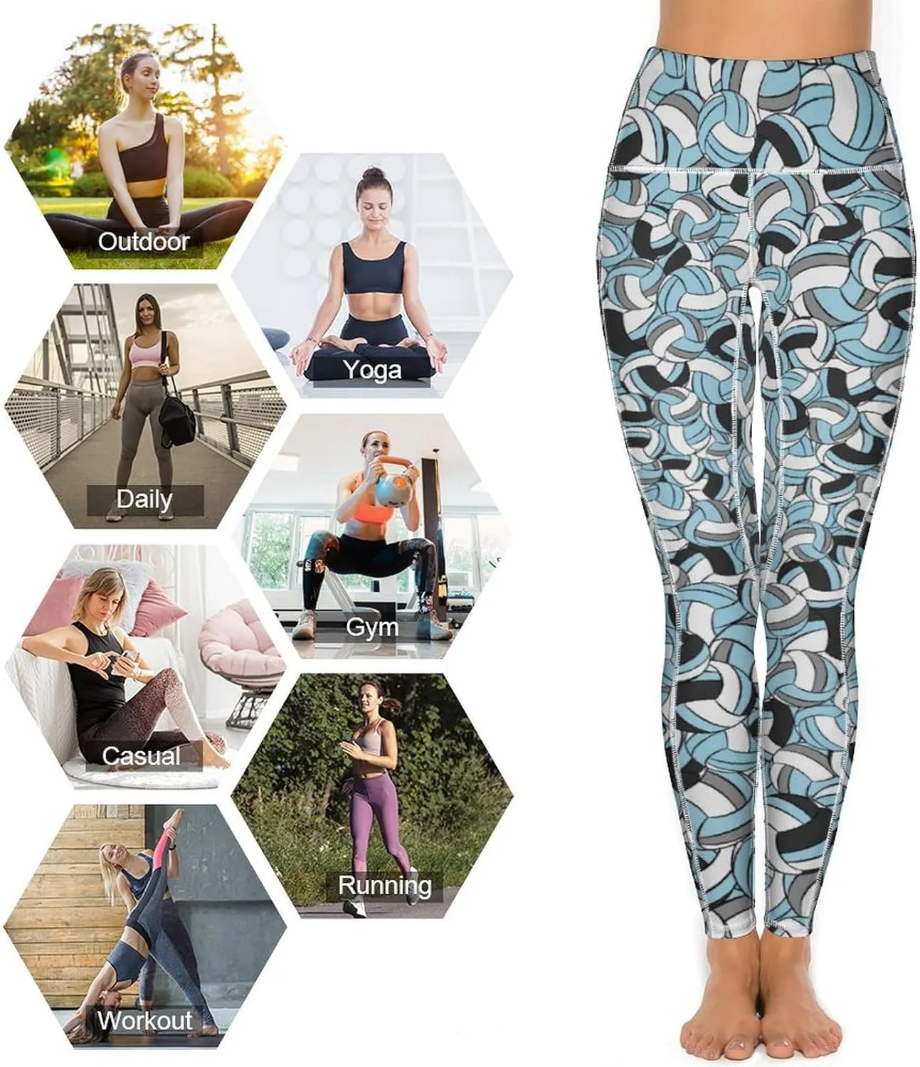 Women's Volleyball High Waist Yoga Leggings with Pockets Tummy Control Workout Yoga Pants