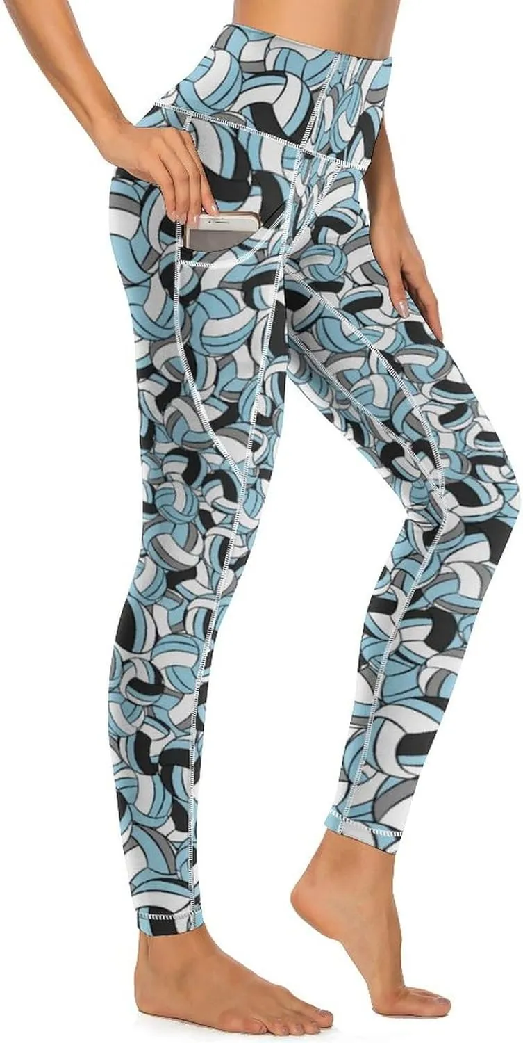 Women's Volleyball High Waist Yoga Leggings with Pockets Tummy Control Workout Yoga Pants