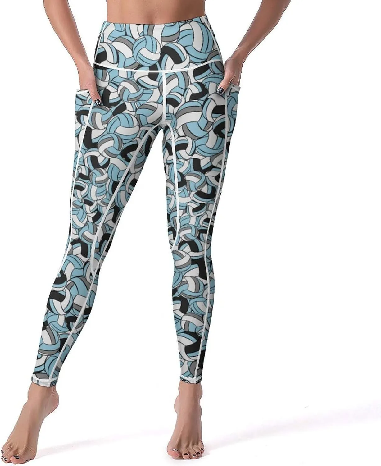 Women's Volleyball High Waist Yoga Leggings with Pockets Tummy Control Workout Yoga Pants