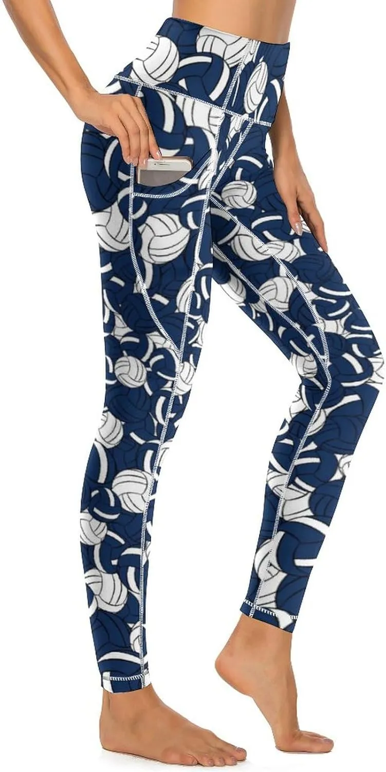 Women's Volleyball High Waist Yoga Leggings with Pockets Tummy Control Workout Yoga Pants