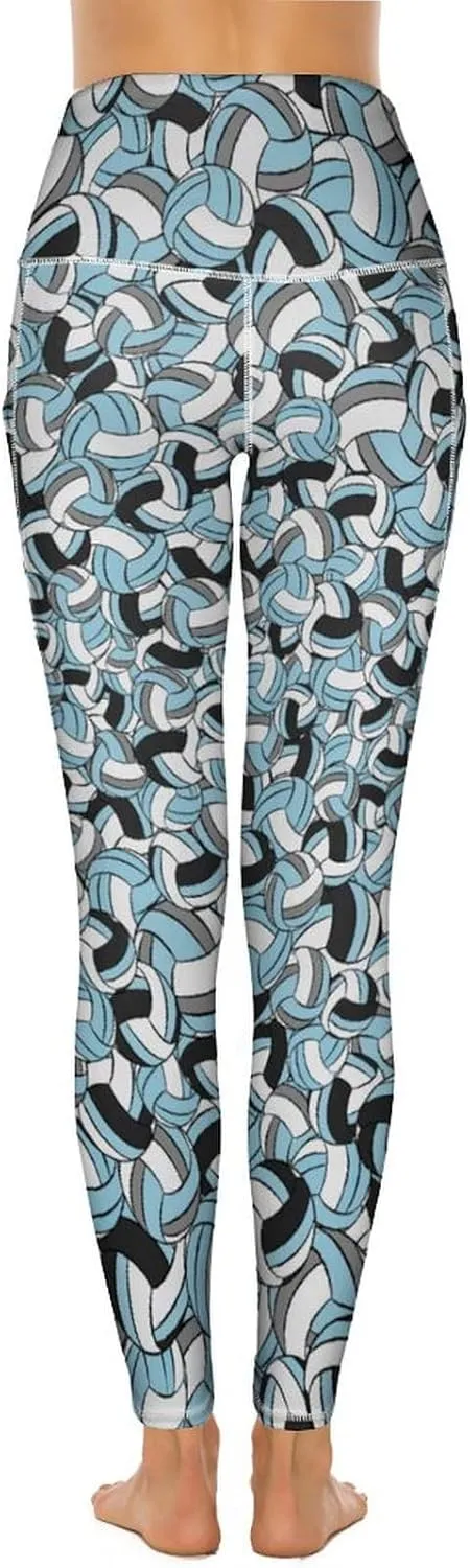 Women's Volleyball High Waist Yoga Leggings with Pockets Tummy Control Workout Yoga Pants