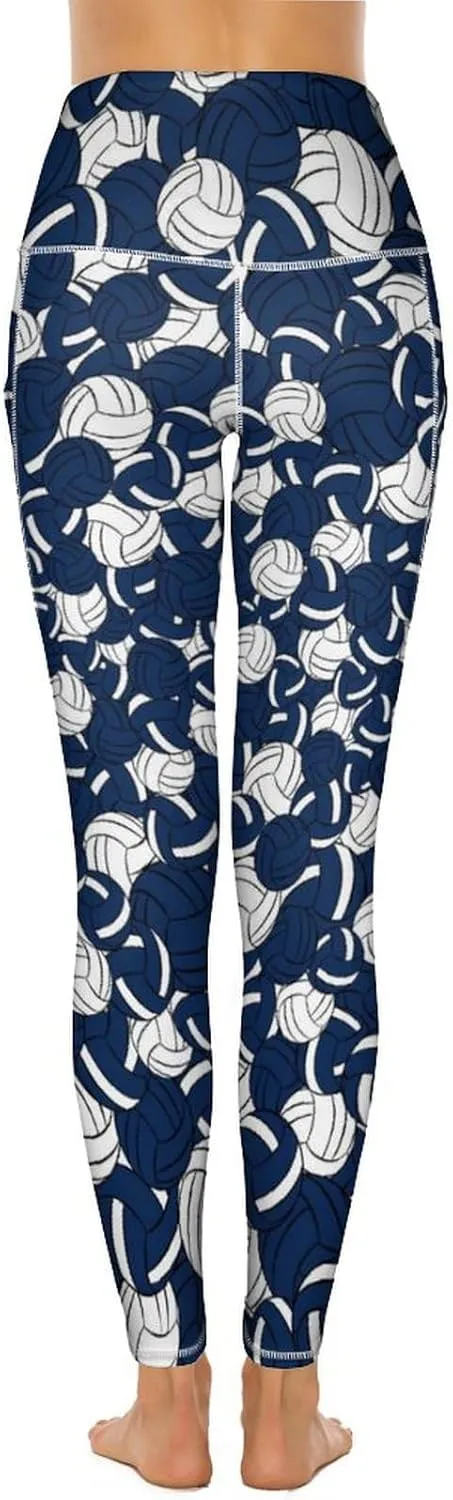 Women's Volleyball High Waist Yoga Leggings with Pockets Tummy Control Workout Yoga Pants