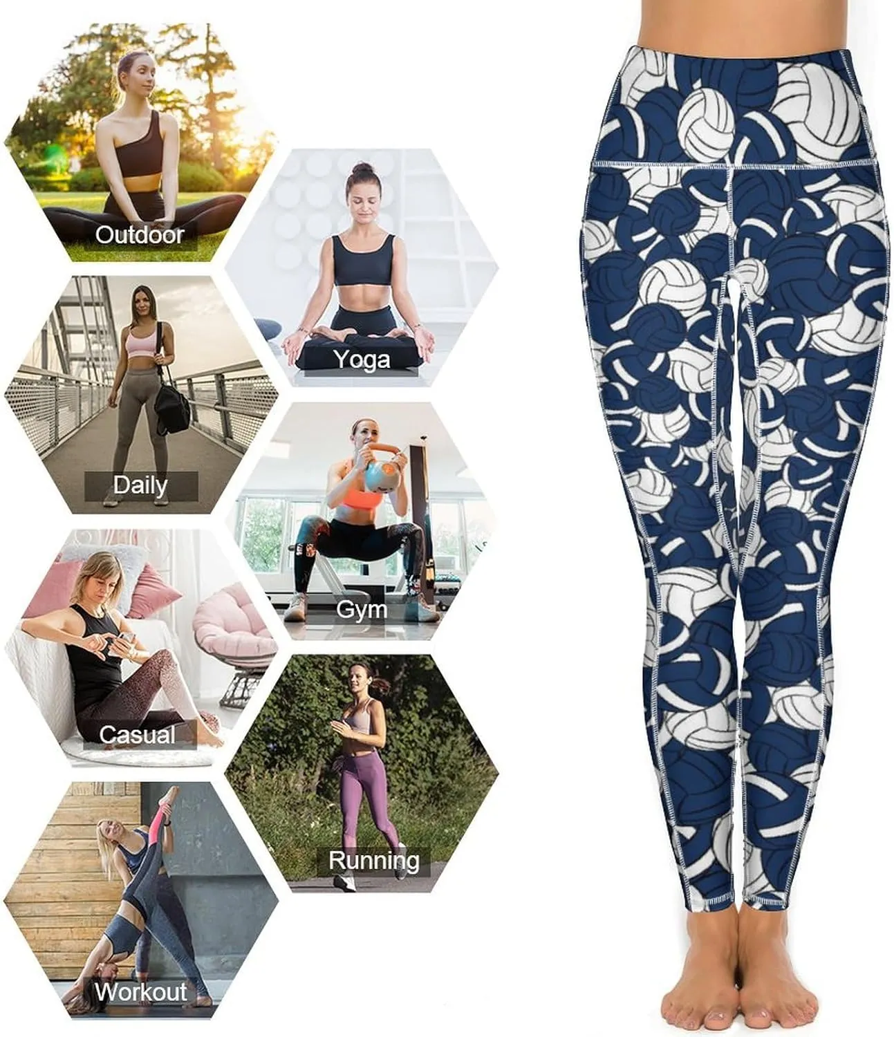 Women's Volleyball High Waist Yoga Leggings with Pockets Tummy Control Workout Yoga Pants