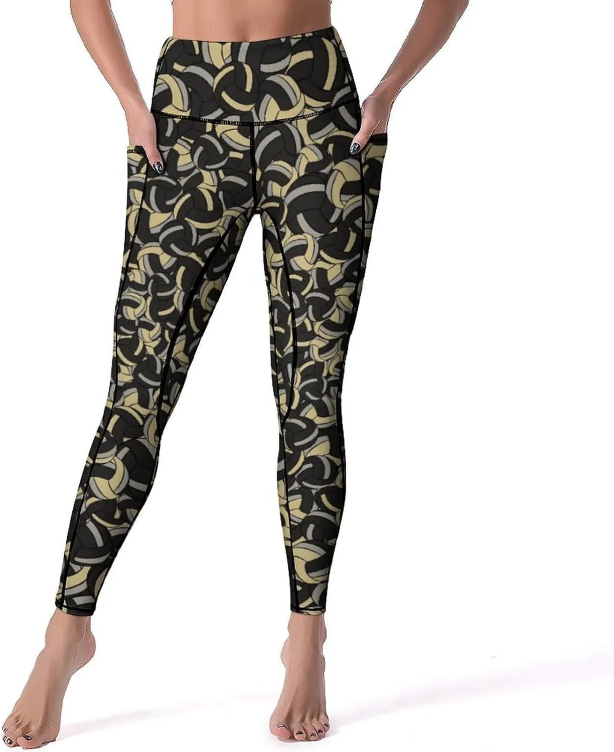 Women's Volleyball High Waist Yoga Leggings with Pockets Tummy Control Workout Yoga Pants