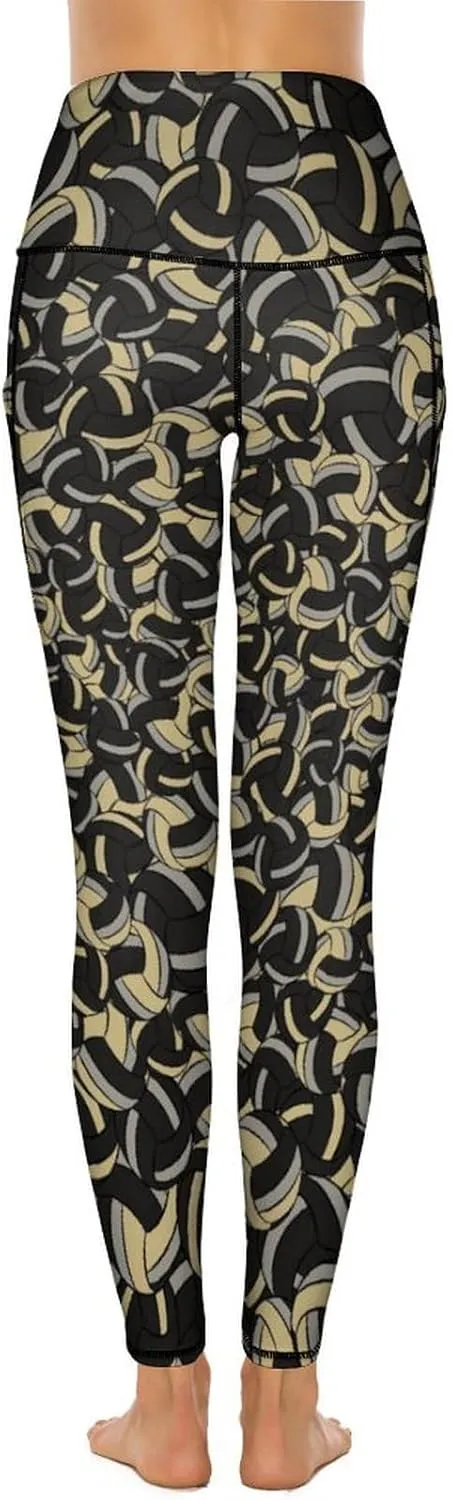 Women's Volleyball High Waist Yoga Leggings with Pockets Tummy Control Workout Yoga Pants