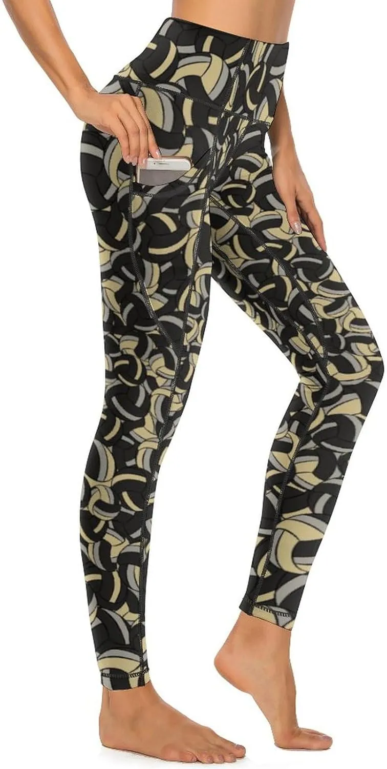 Women's Volleyball High Waist Yoga Leggings with Pockets Tummy Control Workout Yoga Pants