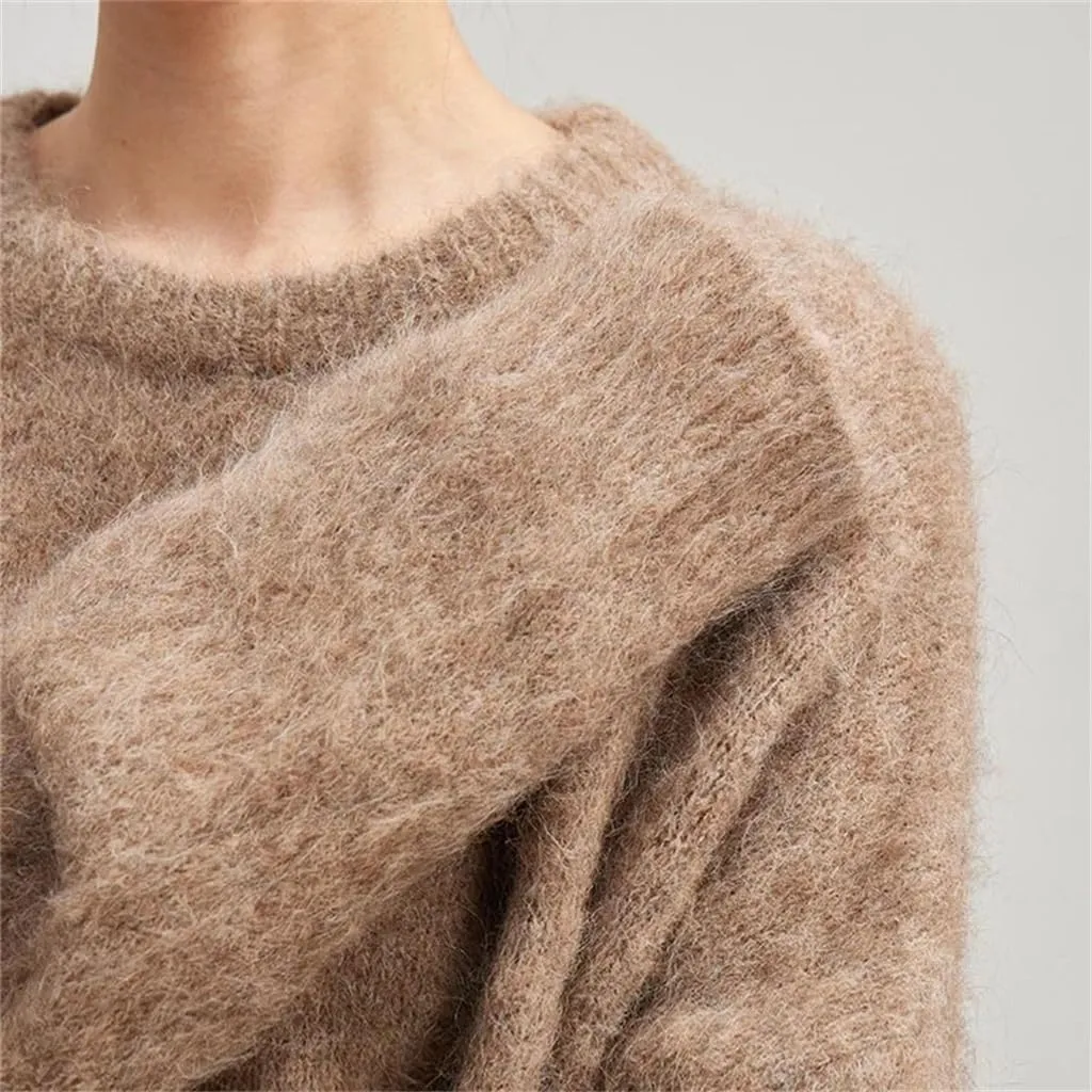 Women's Warm Cashmere Pullover Drop Sleeve Loose Sweater Fall and Winter Tops