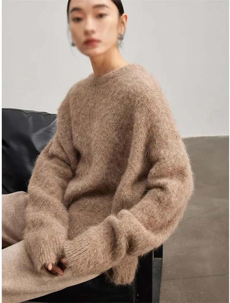 Women's Warm Cashmere Pullover Drop Sleeve Loose Sweater Fall and Winter Tops